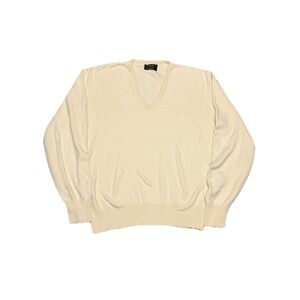 Vintage Christian Dior Pullover V-Neck Sweater Mens Large Cream Made In USA